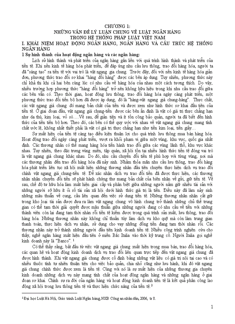 Một số vấn đề lý luận chung về luật ngân hàng
