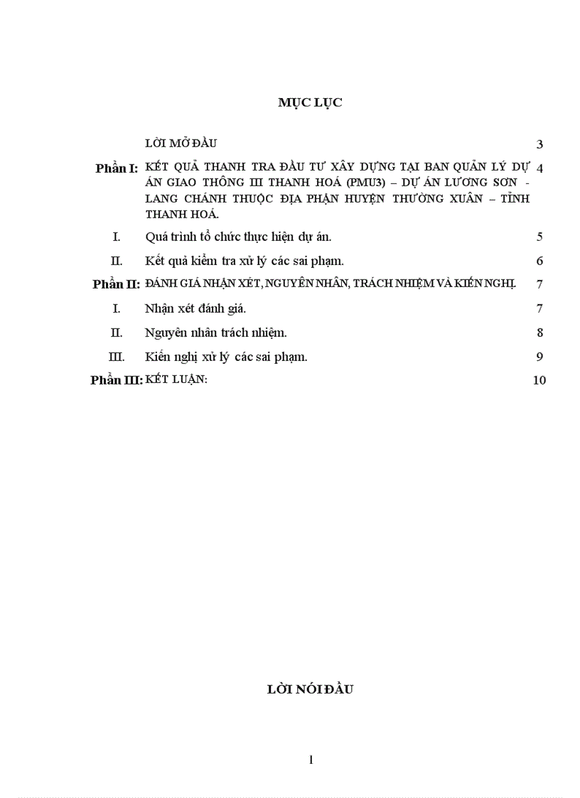Kết qủa thanh tra đầu tư xây dựng tại Ban quản lý dự án giao thông III Thanh Hoá PMU3 Dự án Lương Sơn Lang Chánh thuộc địa phận huyện Thường Xuân