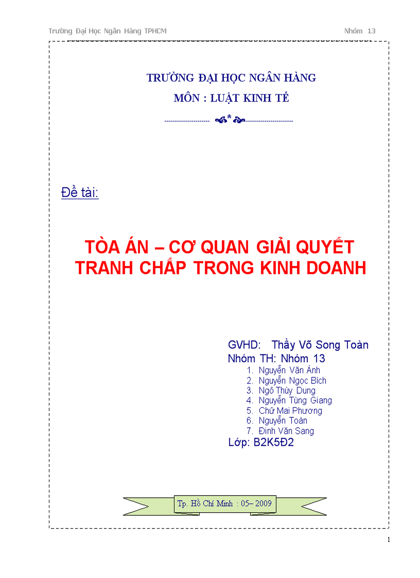 Tòa án cơ quan giải quyết tranh chấp trong kinh doanh