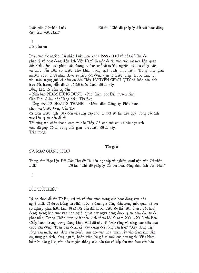 Chế độ pháp lý về hoạt động điện ảnh Việt Nam