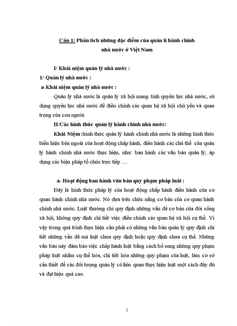 Phân tích những đặc điểm của quản lý hành chính nhà nước ở Việt Nam