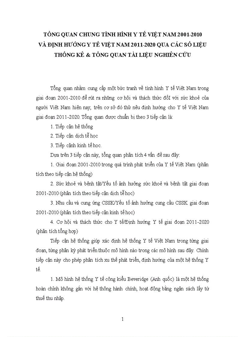 Tổng quan chung tình hình y tế Việt Nam trong giai đoạn 2001 2010 và định hướng cho nền y tế Việt Nam trong giai đoạn 2011 2020