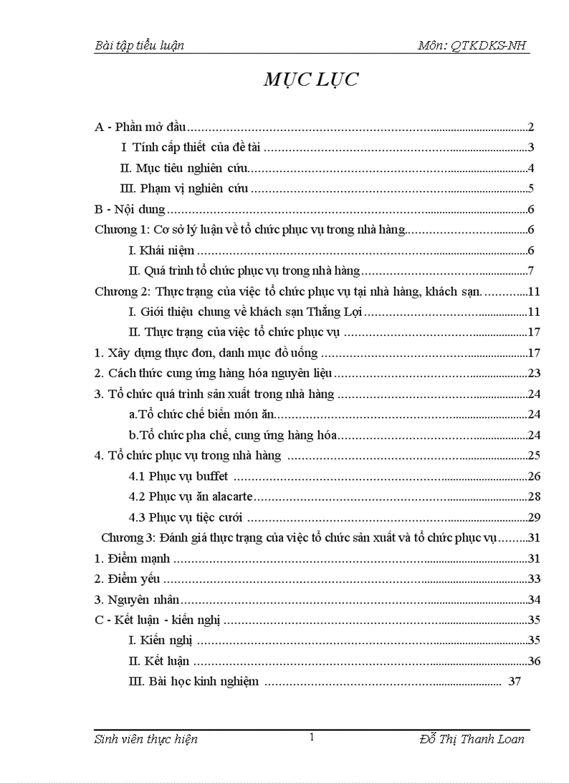 Tổ chức phục vụ trong nhà hàng