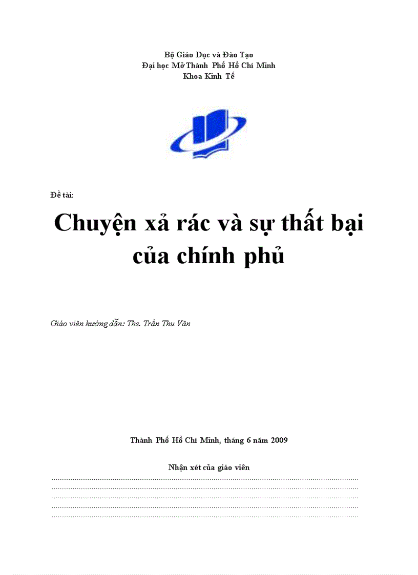 Chuyện xả rác và sự thất bại của chính phủ tiểu luận môn kinh tế công