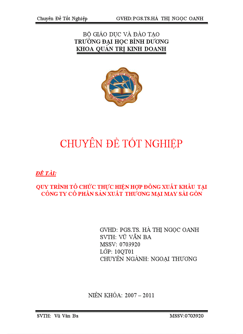 Quy Trình Tổ Chức Thực Hiện Hợp Đồng Xuất Khẩu Tại Công Ty Cổ Phần Sản Xuất Thương Mại May Sài Gòn