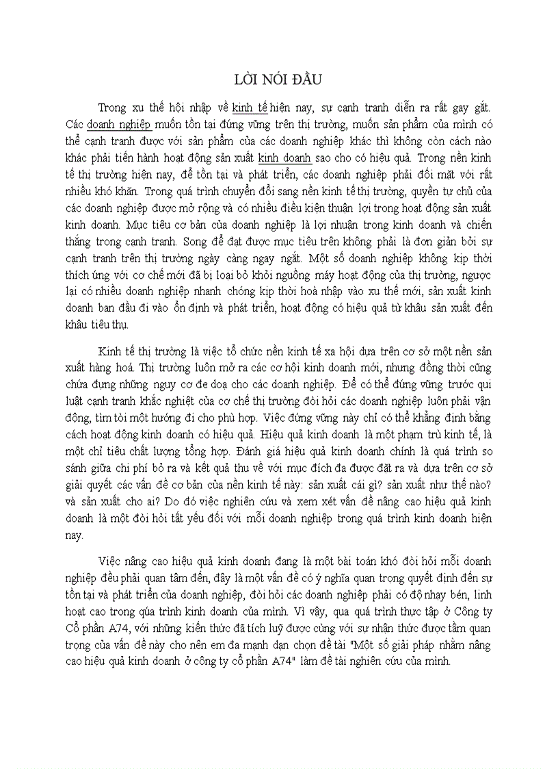 Một số giải pháp nâng cao hiệu quả kinh doanh tại công ty cổ phần A74