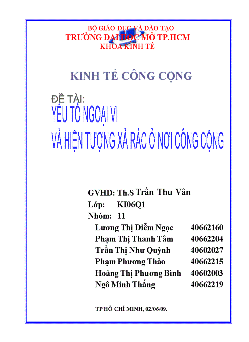 Kinh tế công yếu tố ngoại vi xả rác nơi công cộng