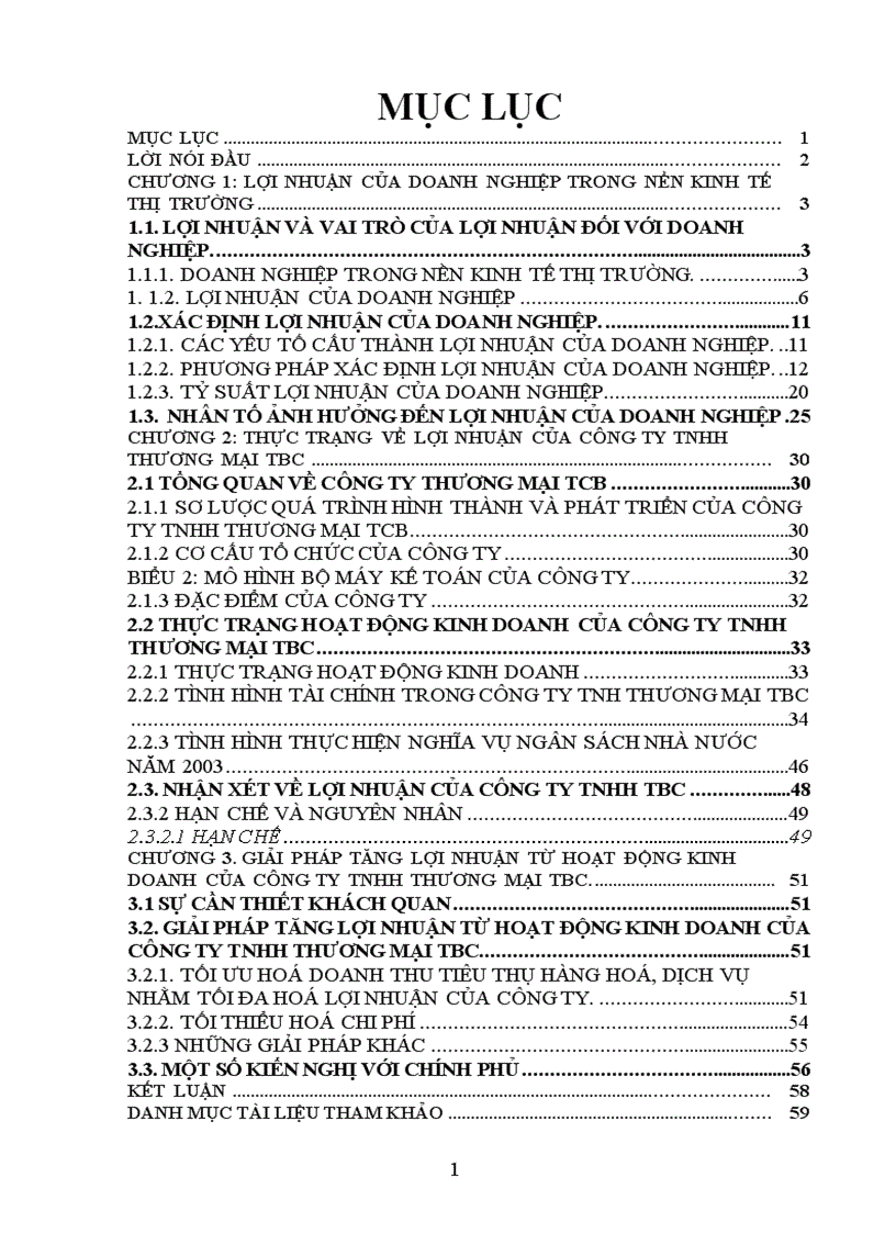 Giải pháp tăng lợi nhuận trong hoạt động kinh doanh của C ty TNHH Thương mại TBC