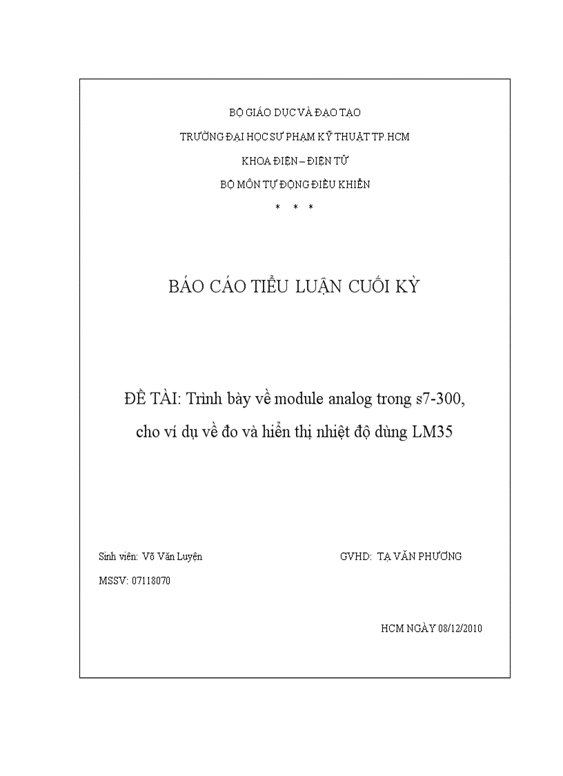 Trình bày về module analog trong s7 300 cho ví dụ về đo và hiển thị nhiệt độ dùng LM35
