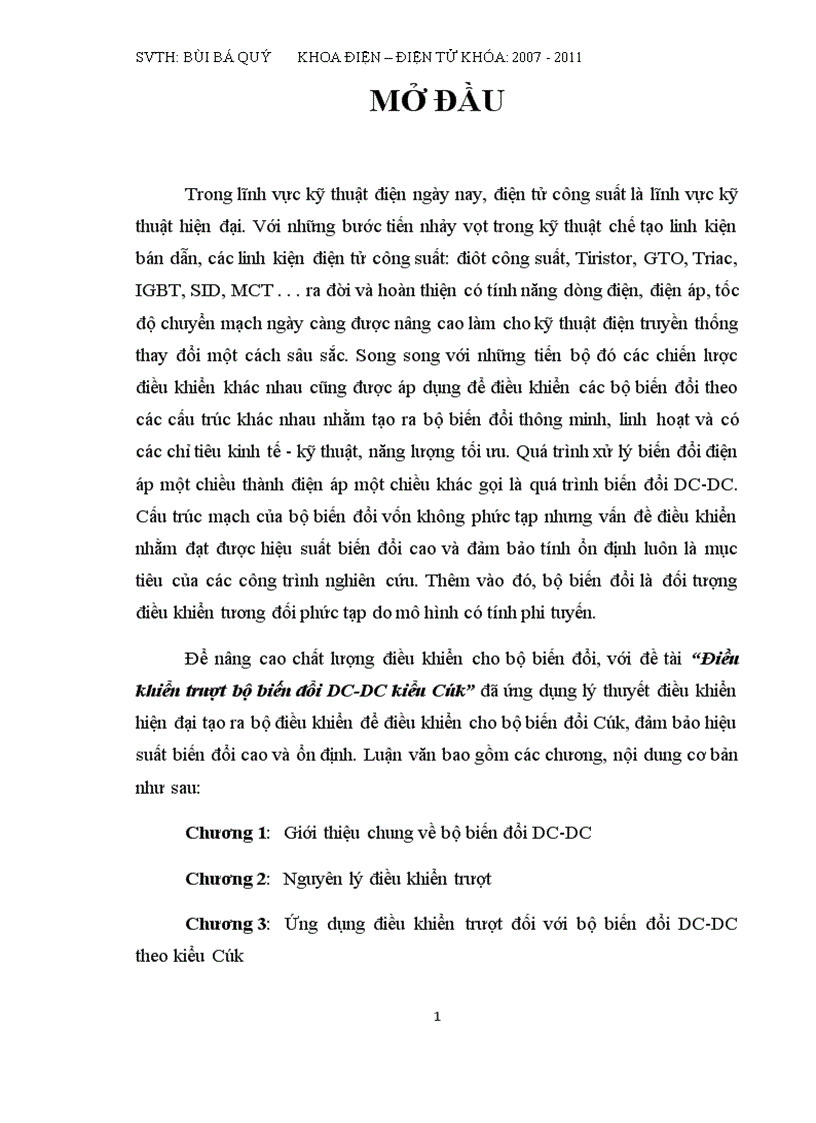 Nghiên cứu nguyên lý điều khiển bộ biến đổi dc dc bằng phương pháp điều khiển trượt