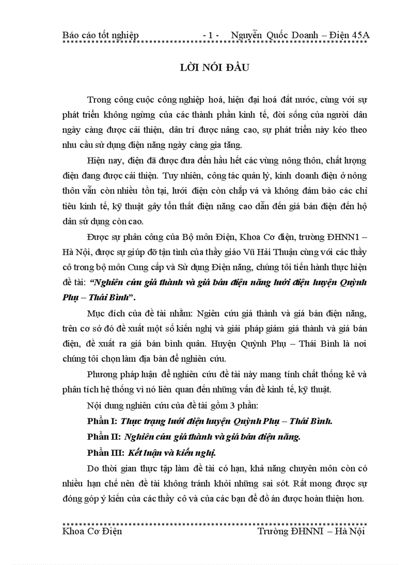 Nghiên cứu giá thành và giá bán điện năng lưới điện huyện Quỳnh Phụ Thái Bình