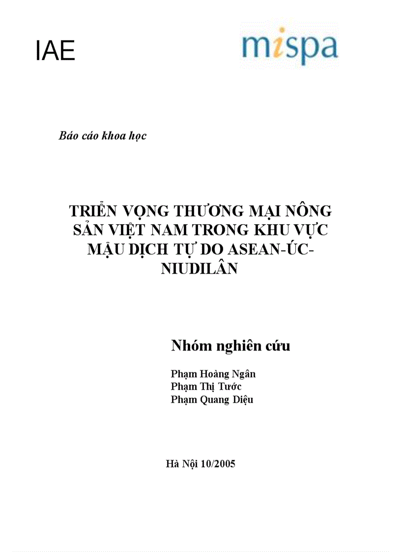 Triển vọng thương mại nông sản việt nam trong khu vực mậu dịch tự do asean úc niudilân