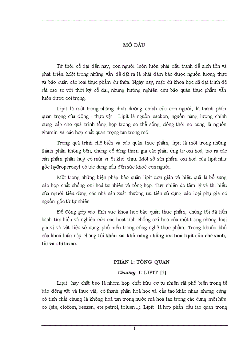 Khảo sát khả năng chống oxi hoá lipit của chè xanh tỏi và chitosan