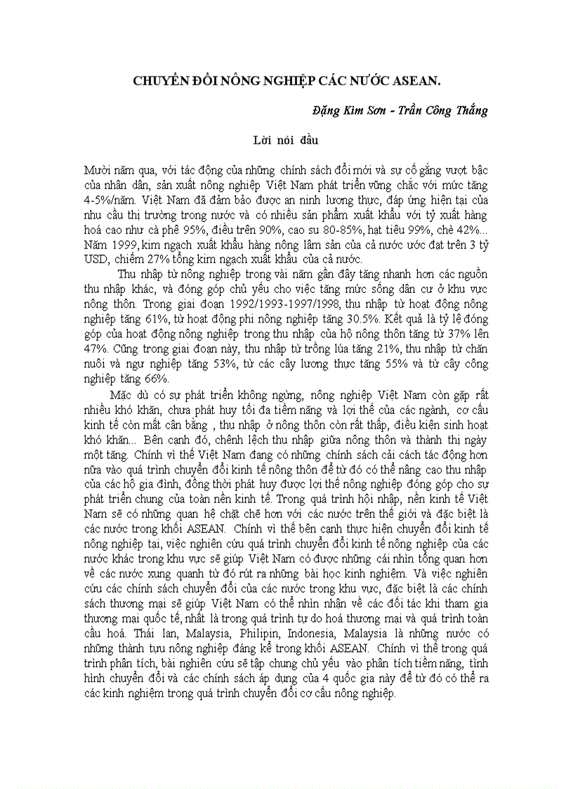 Chuyển đổi nông nghiệp các nước asean