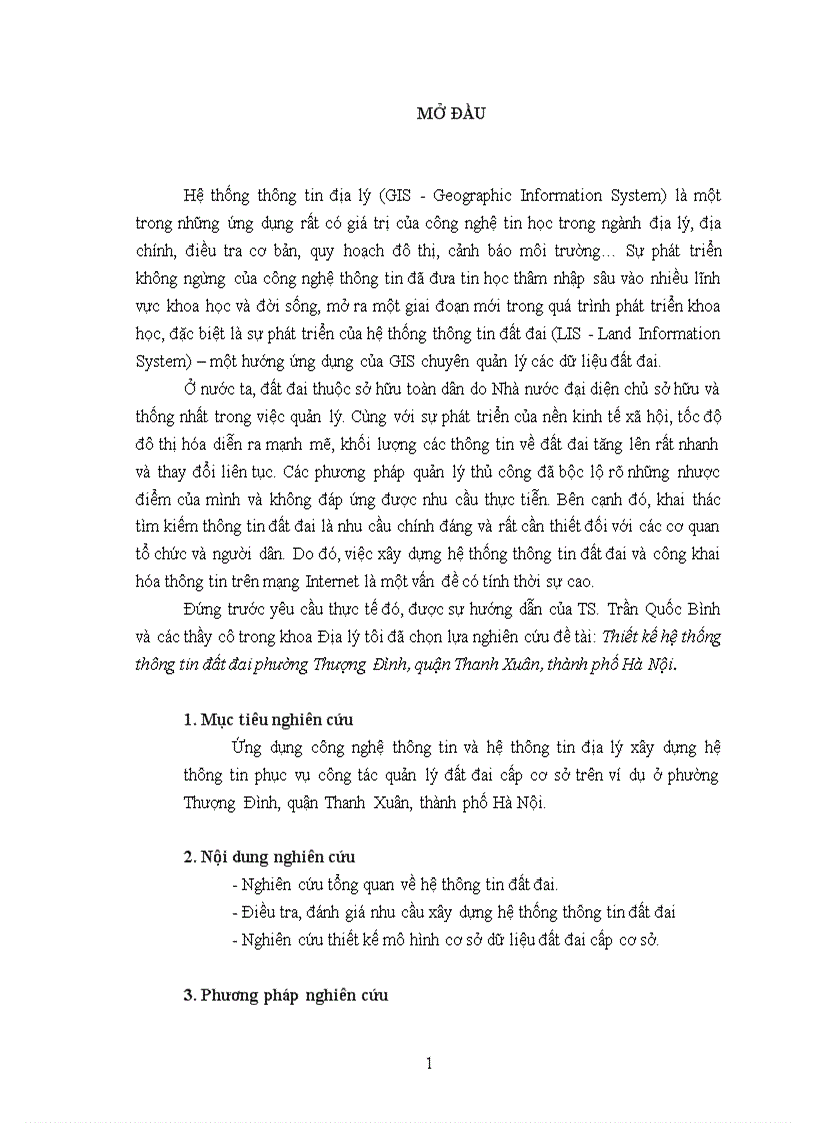 Thiết kế hệ thống thông tin đất đai phường Thượng Đình quận Thanh Xuân thành phố Hà Nội