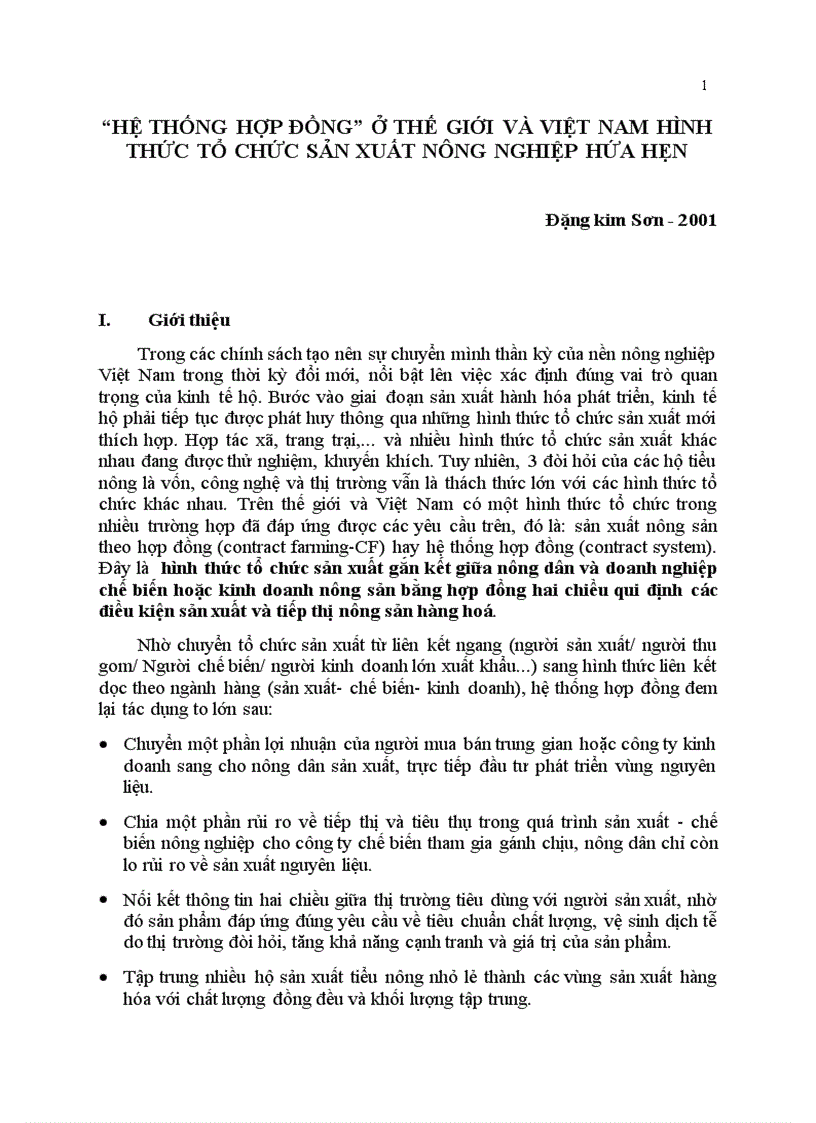Hệ thống hợp đồng ở thế giới và việt nam hình thức tổ chức sản xuất nông nghiệp hứa hẹn
