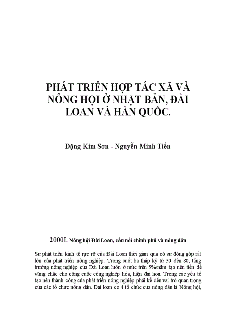 Phát triển hợp tác xã và nông hội ở Nhật Bản Đài Loan và Hàn Quốc