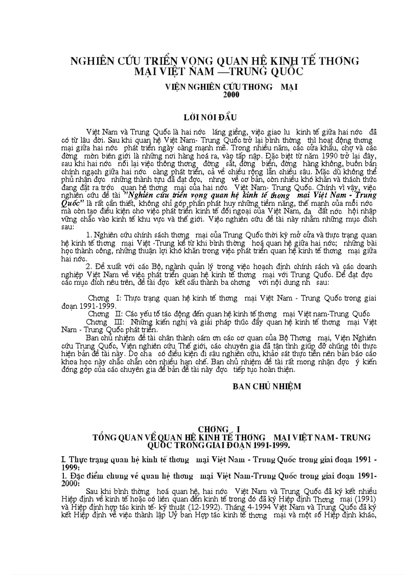 Nghiên cứu triển vọng quan hệ kinh tế thương mại Việt Nam Trung Quốc
