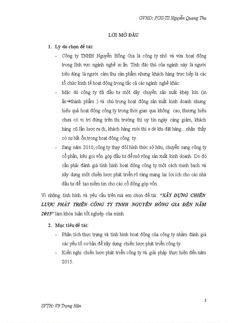 Xây dựng chiến lược phát triển công ty TNHH Hồng Gia đến năm 2015
