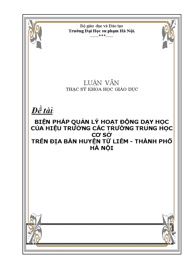 Biện pháp quản lý hoạt động dạy học của Hiệu trưởng các trường THCS trên địa bàn huyện Từ Liêm Thành phố Hà Nội