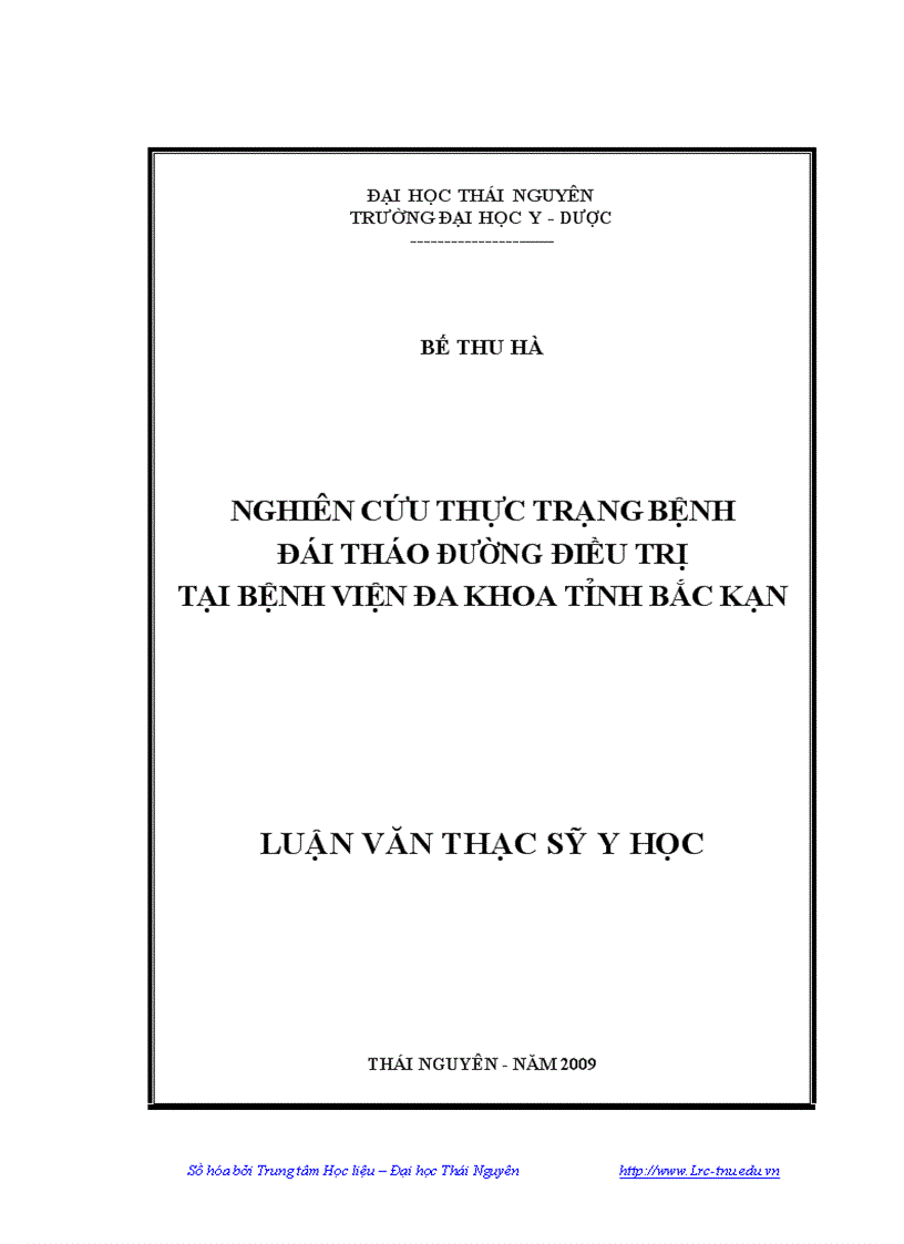 Nghiên cứu thực trạng bệnh đái tháo đường điều trị tại bệnh viện đa khoa tỉnh bắc kạn