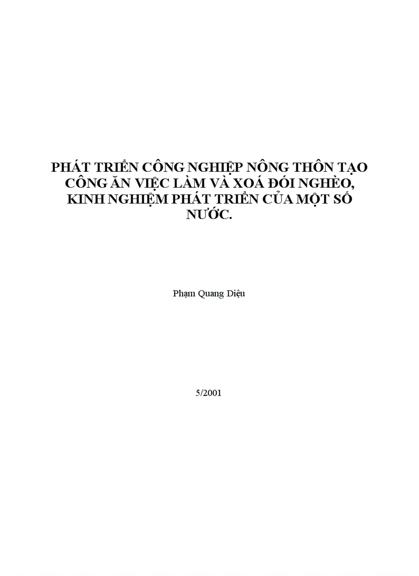 Phát triển công nghiệp nông thôn tạo công ăn việc làm và xoá đói nghèo kinh nghiệm phát triển của một số nước