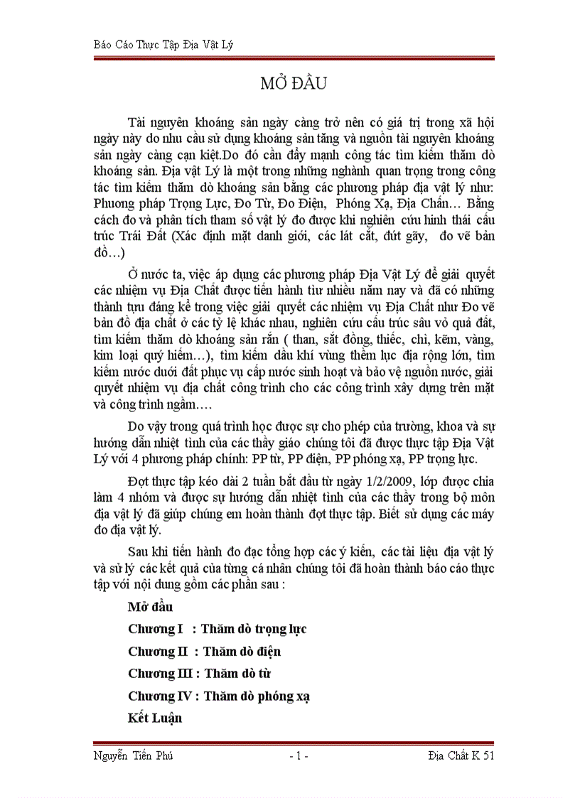 Báo cáo thực tập địa vật lý