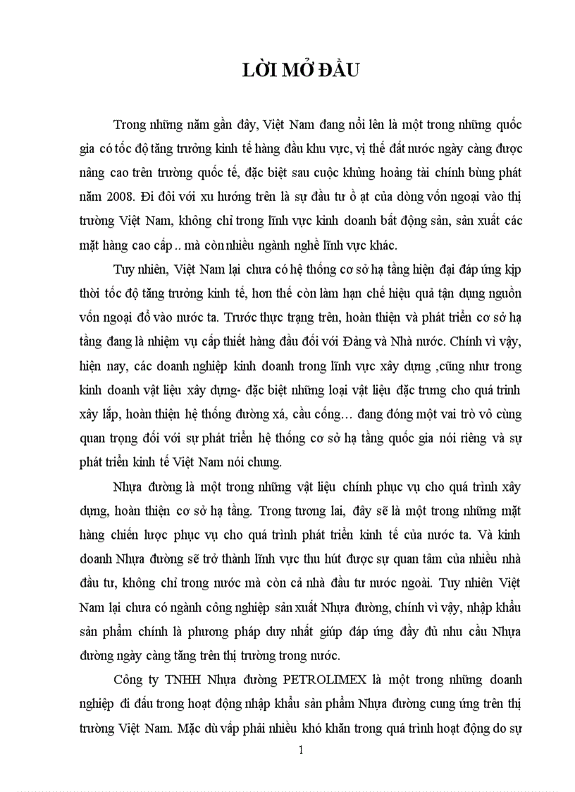Hoạt động nhập khẩu nhựa đường của Công ty TNHH Nhựa đường PETROLIMEX Thực trạng và giải pháp