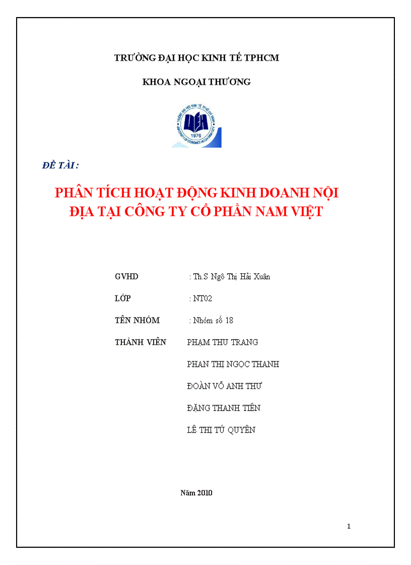 Phân tích hoạt động kinh doanh nội địa tại công ty cổ phần nam việt