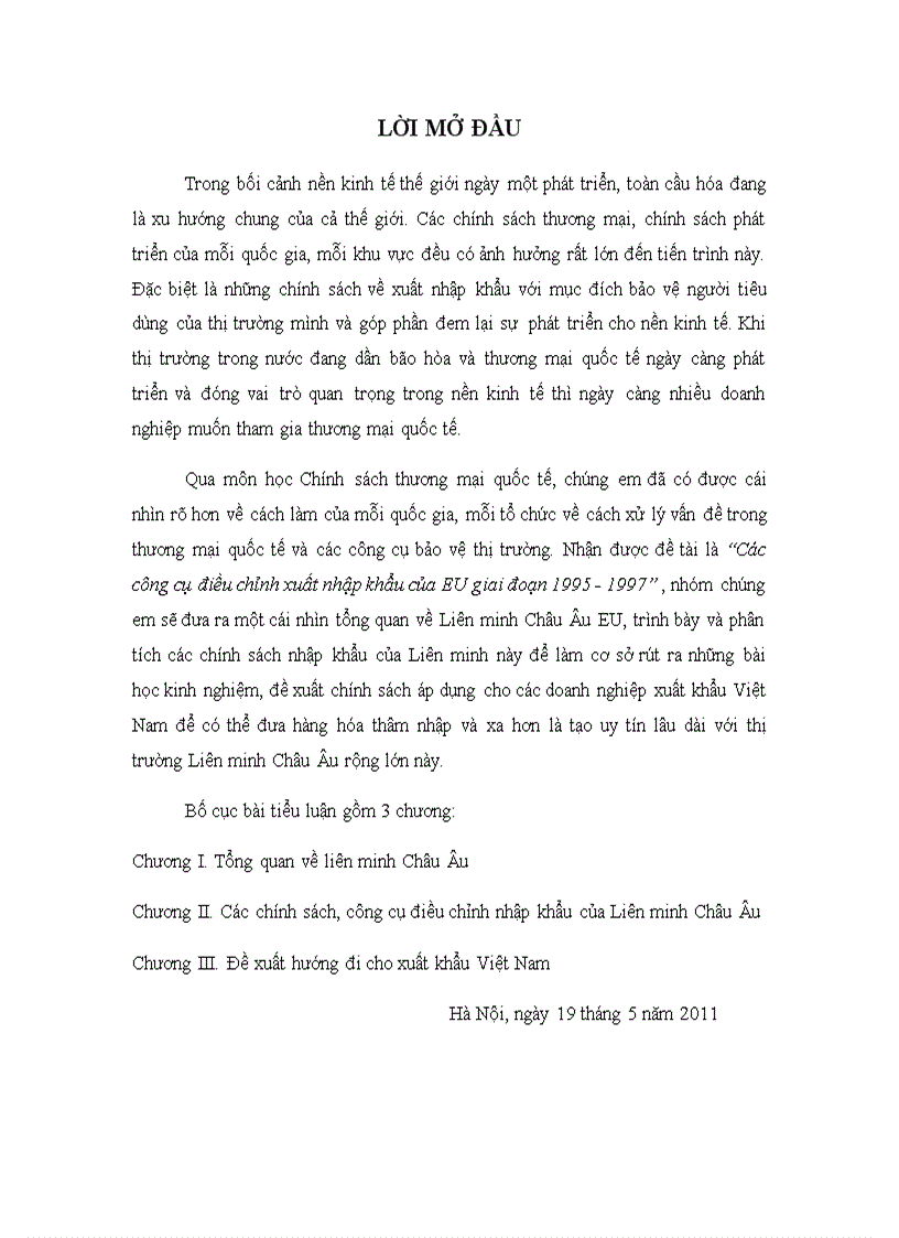 Phân tích các công cụ điều chỉnh xuất nhập khẩu của EU và đề xuất hướng đi cho xuất khẩu Việt Nam