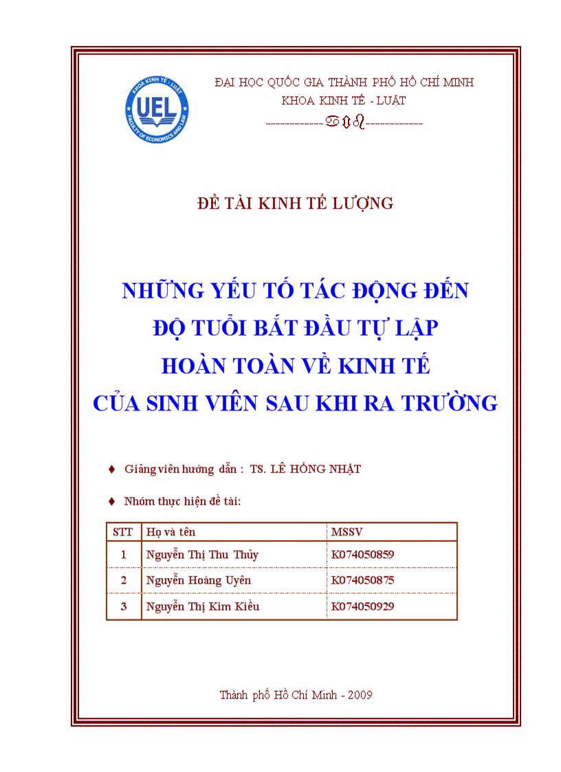 Những yếu tố tác động đến độ tuổi bắt đầu tự lập hoàn toàn về kinh tế của sinh viên sau khi ra trường