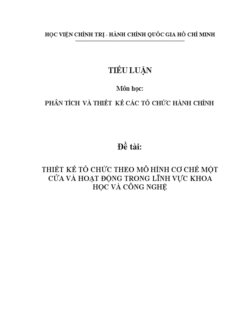 Thiết kế tổ chức theo mô hình cơ chế một cửa và hoạt động trong lĩnh vực khoa học và công nghệ