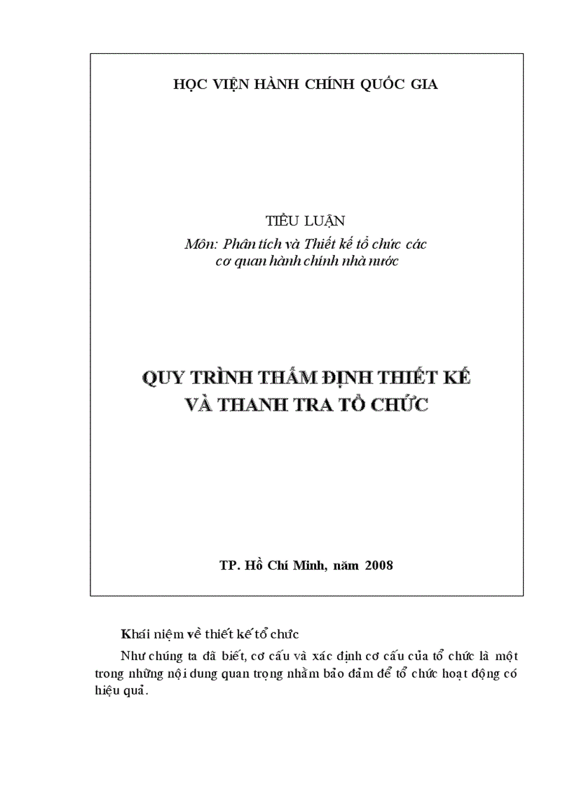 Tiểu luận môn thiết kế tổ chức cao học hành chính quy trình thẩm định thiết kế và thanh tra tổ chức