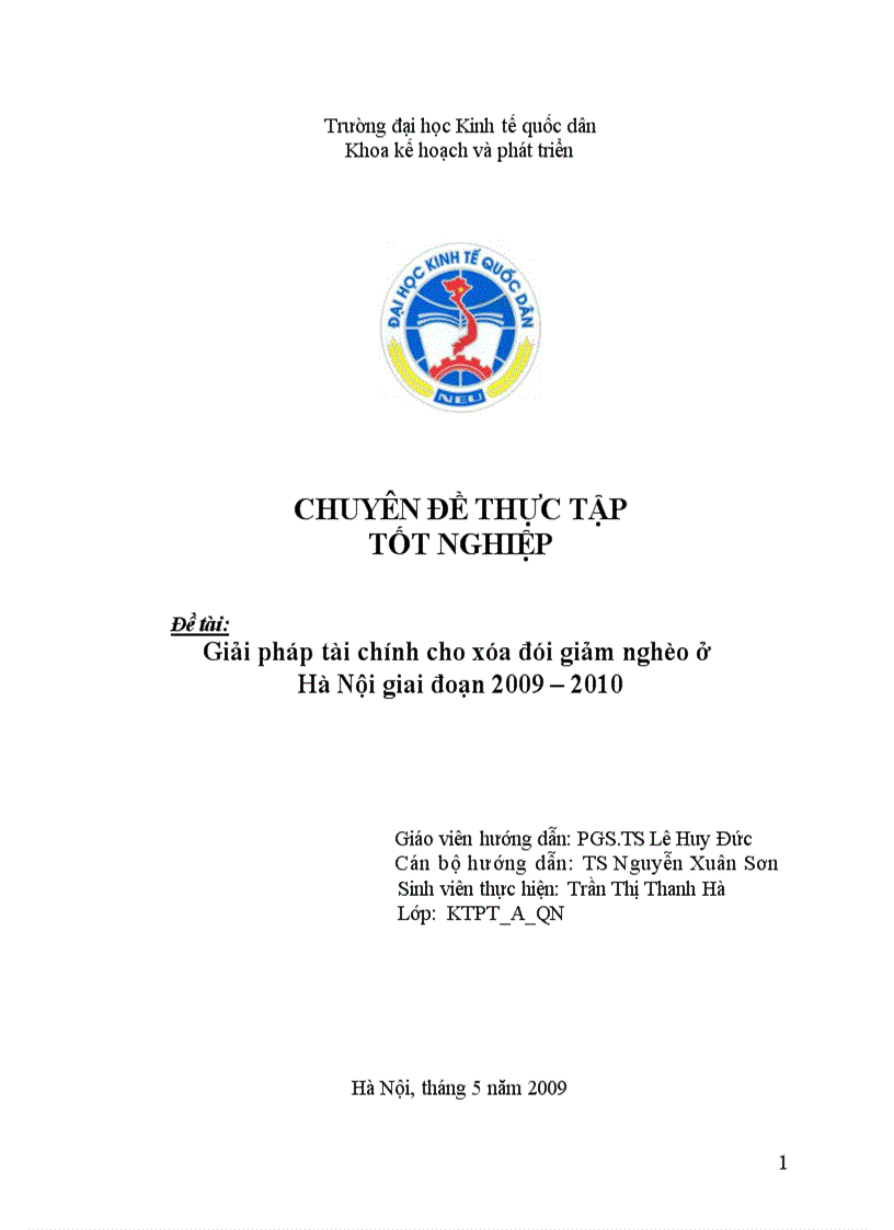 Giải pháp tài chính cho xóa đói giảm nghèo ở Hà Nội giai đoạn 2009 2010