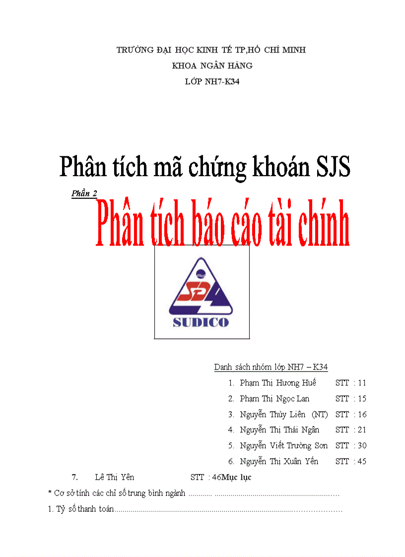 PHÂN TÍCH BÁO CÁO TÀI CHÍNH Công ty Cổ phần Đầu tư Phát triển Đô thị và Khu Công nghiệp Sông Đà