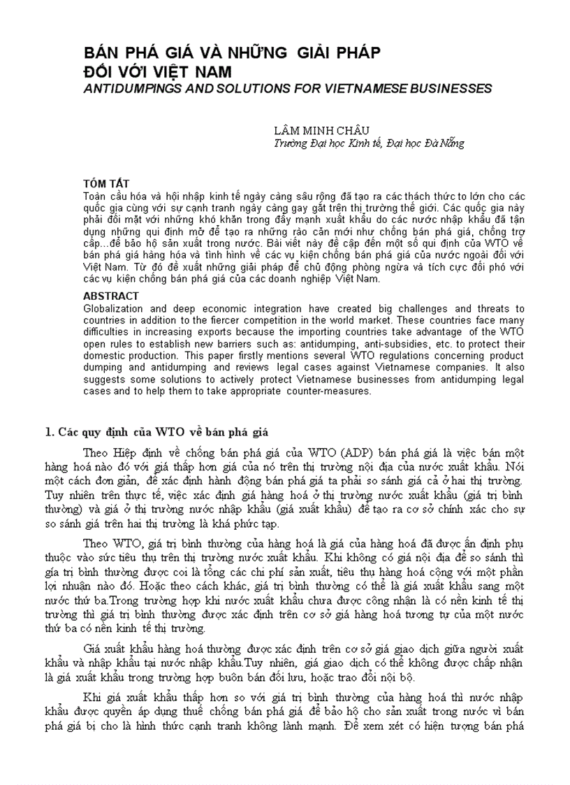 Bán phá giá và những giải pháp đối với việt nam