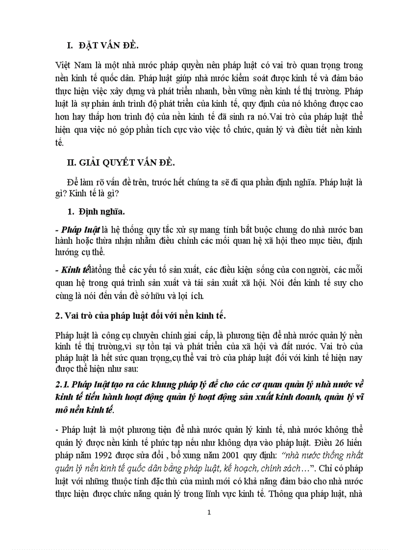 Phân tích vai trò của pháp luật đối với kinh tế ở Việt Nam hiện nay bài mới
