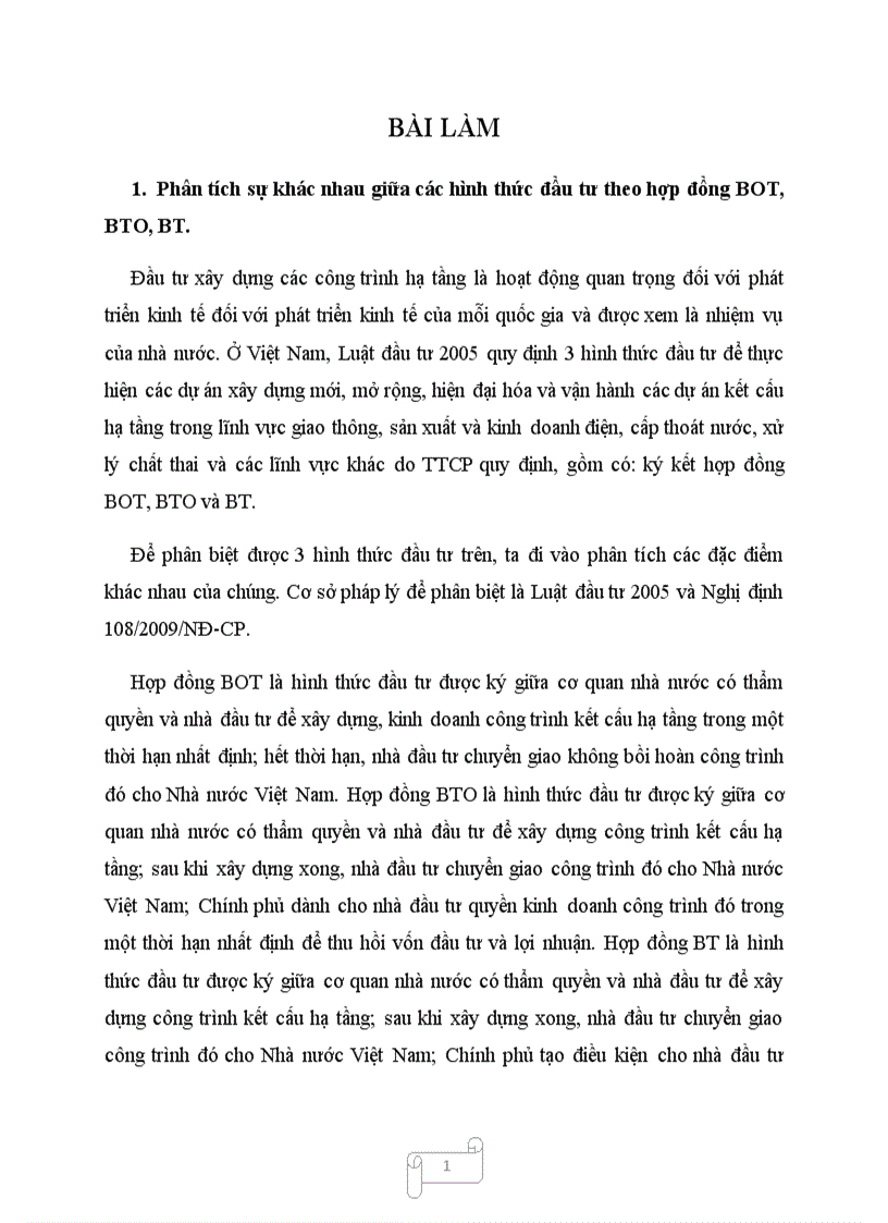 Sự khác hình thức đầu tư theo hợp đồng BOT BTO BT Hình thức nào được lựa chọn nhiều nhất tại sao