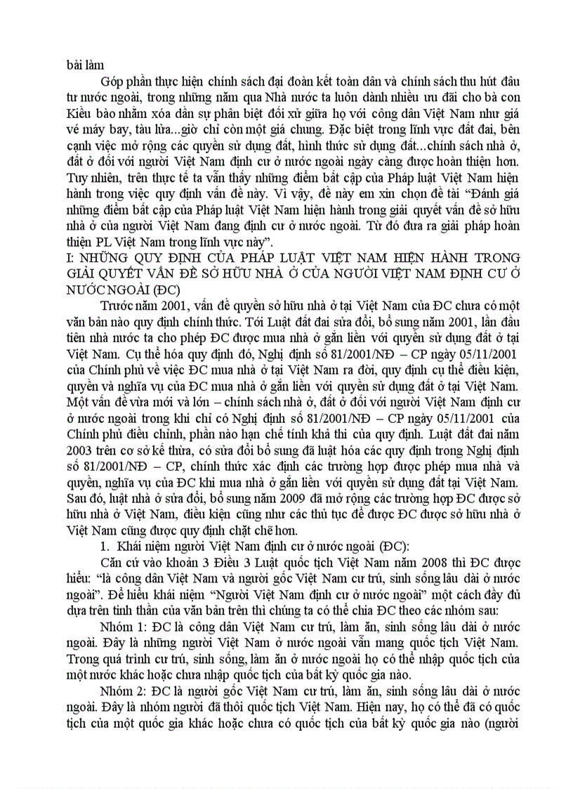 Những quy định của pháp luật việt nam hiện hành trong giải quyết vấn đề sở hữu nhà ở của người việt nam định cư ở nước ngoài