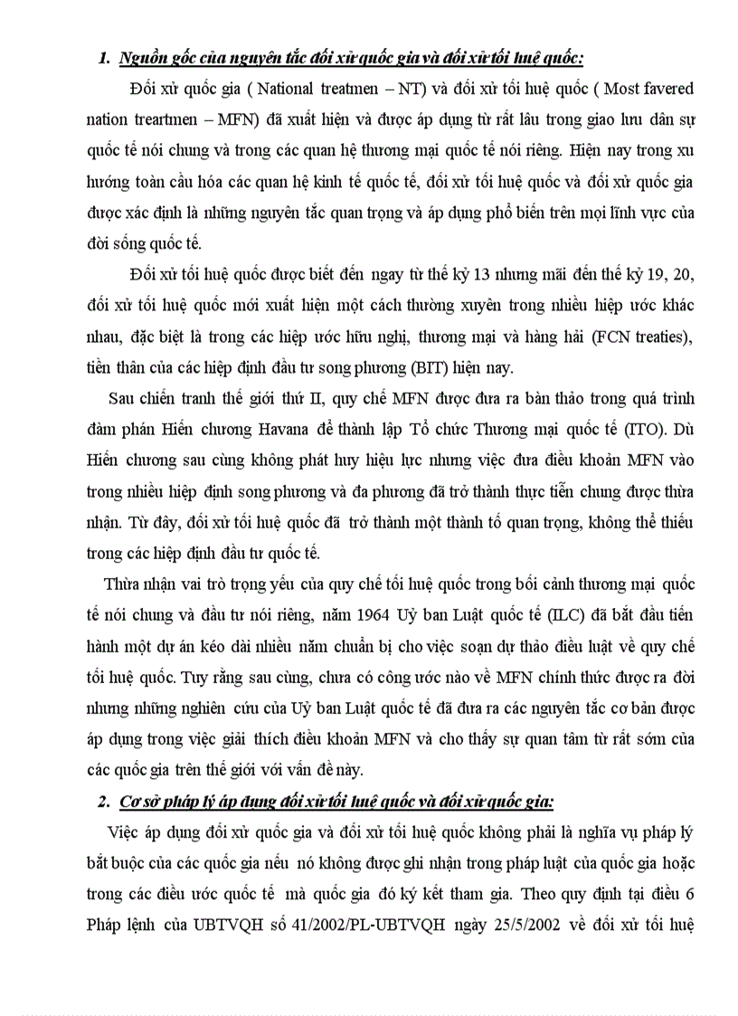 So sánh nguyên tắc đối xử quốc gia và đối xử tối huệ quốc