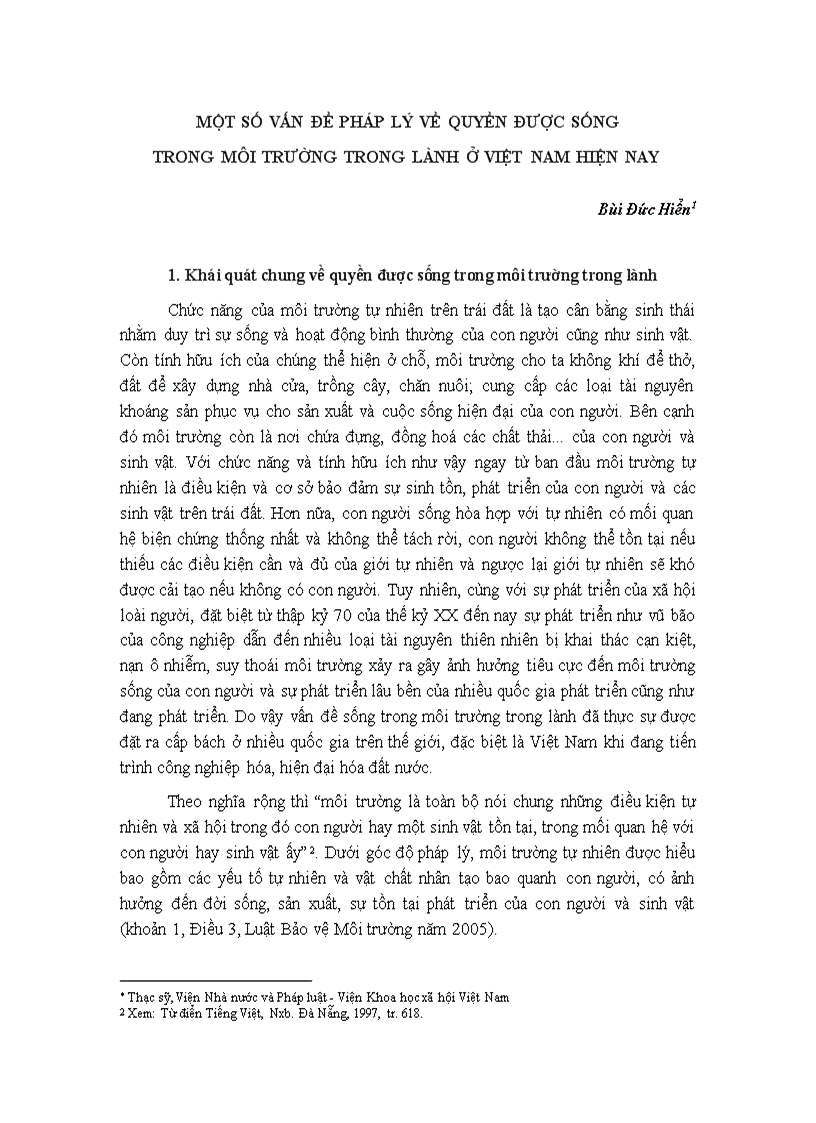 Một số vấn đề pháp lý về quyền được sống trong môi trường trong lành ở việt nam hiện nay