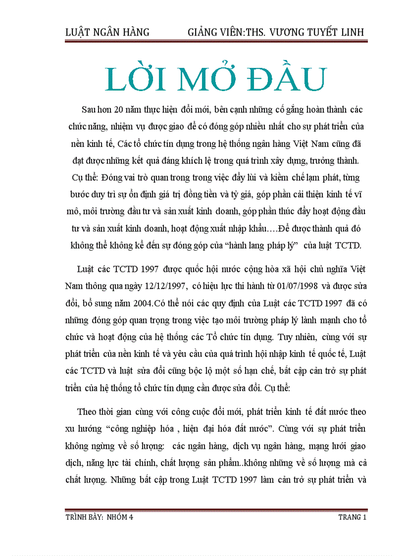 Nghiên cứu và phân tích những điều chỉnh của luật Tổ chức tín dụng 2010 so với luật TCTD 1997