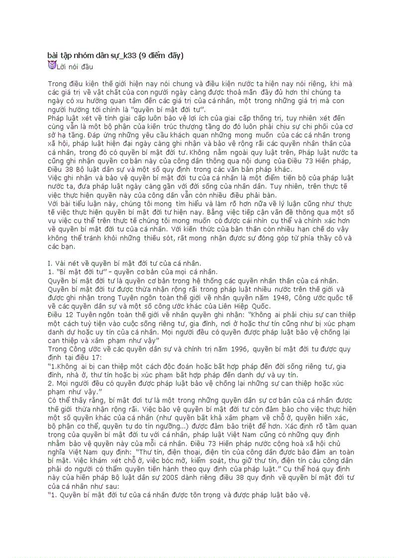 Quyền bí mật đời tư Dân sự