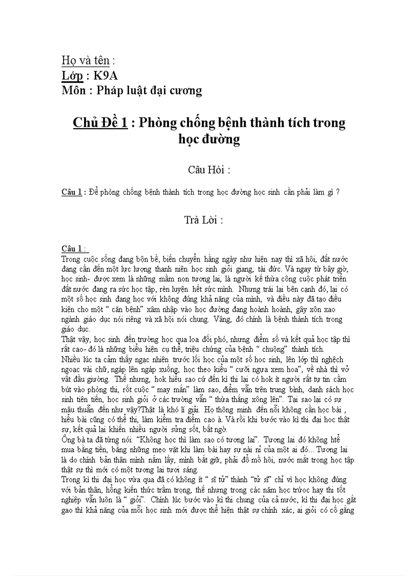 Phòng chống bệnh thành tích trong học đường