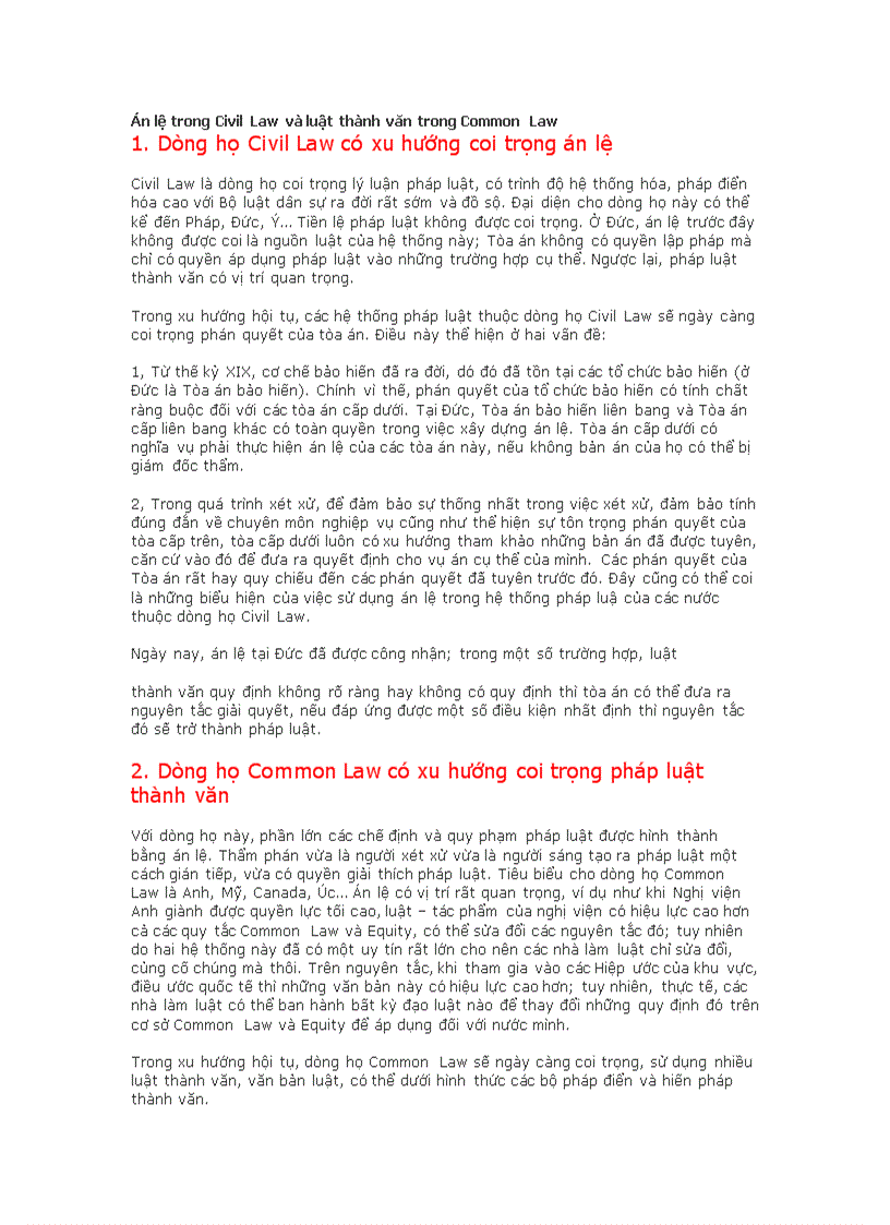 Án lệ trong Civil Law và luật thành văn trong Common Law