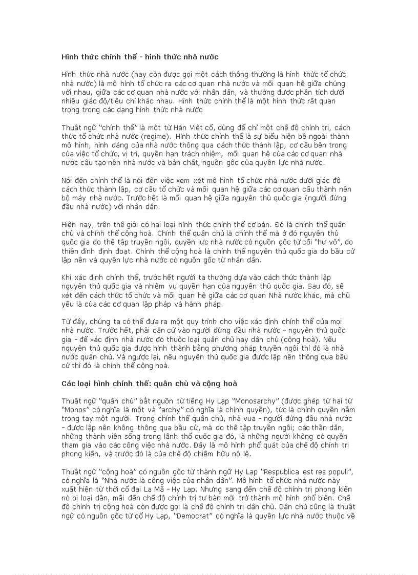 Hình thức chính thể hình thức nhà nước