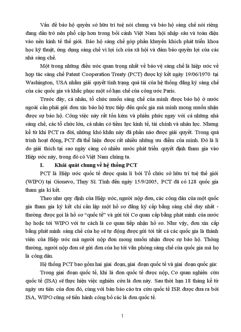 Phân tích ưu điểm của hệ thống PCT và nêu quá trình đăng kí sáng chế theo Hiệp ước PCT có nguồn gốc Việt Nam