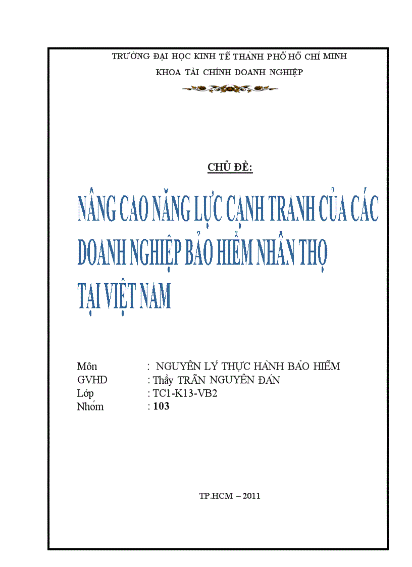 Nâng cao năng lực cạnh canh của các doanh nghiệp bảo hiểm nhân thọ Việt Nam