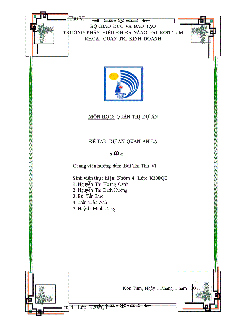 Quản trị dự án Dự án quán ăn lạ