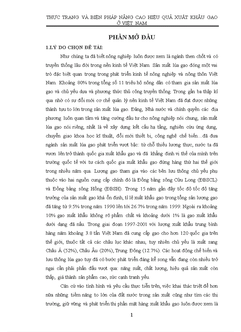 Thực trạng và biện pháp nâng cao hiệu quả xuất khẩu gạo ở việt nam